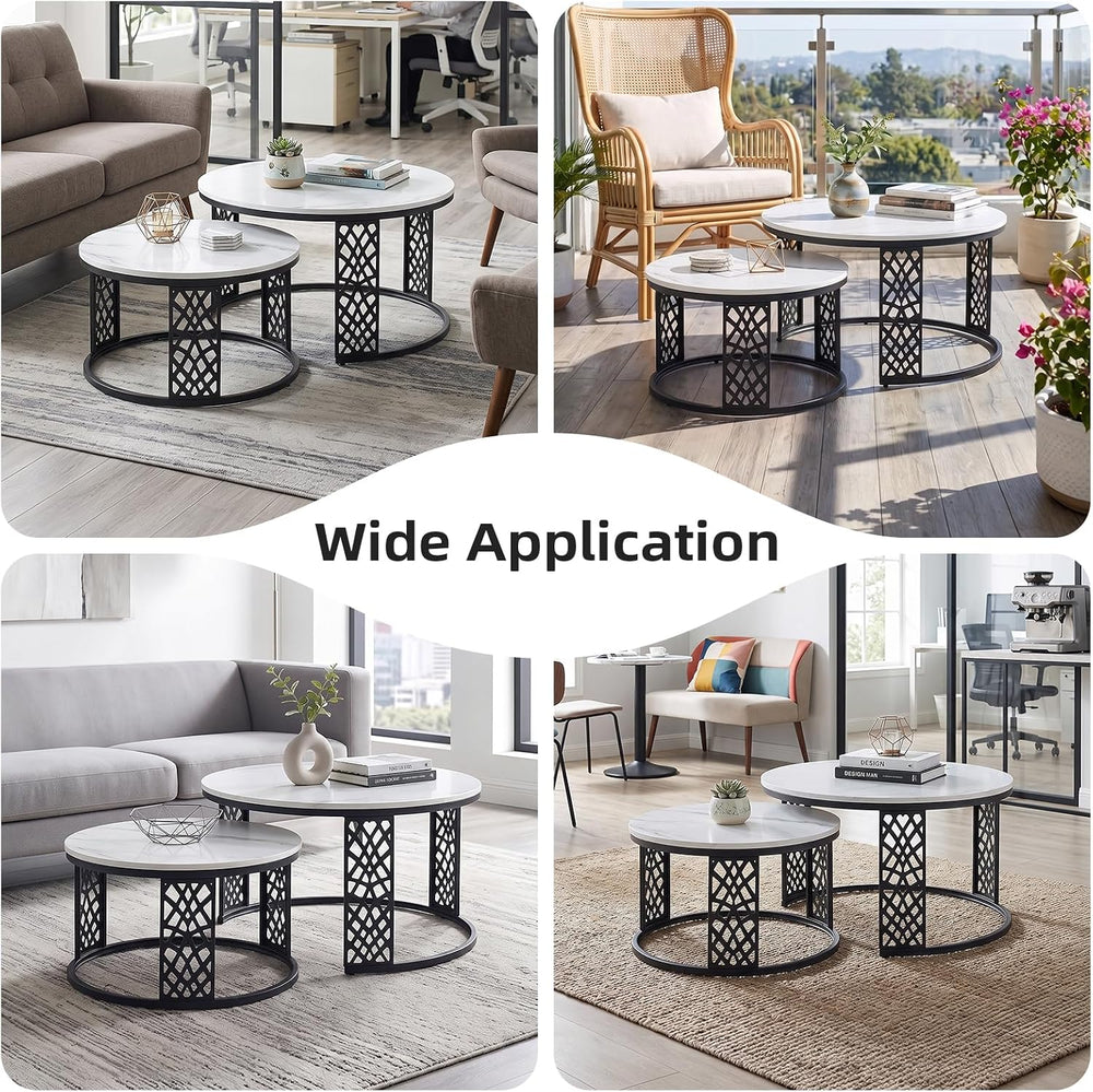 Nesting Coffee Table Black Marble Pattern Wooden with Black Frame | 31.49&quo...