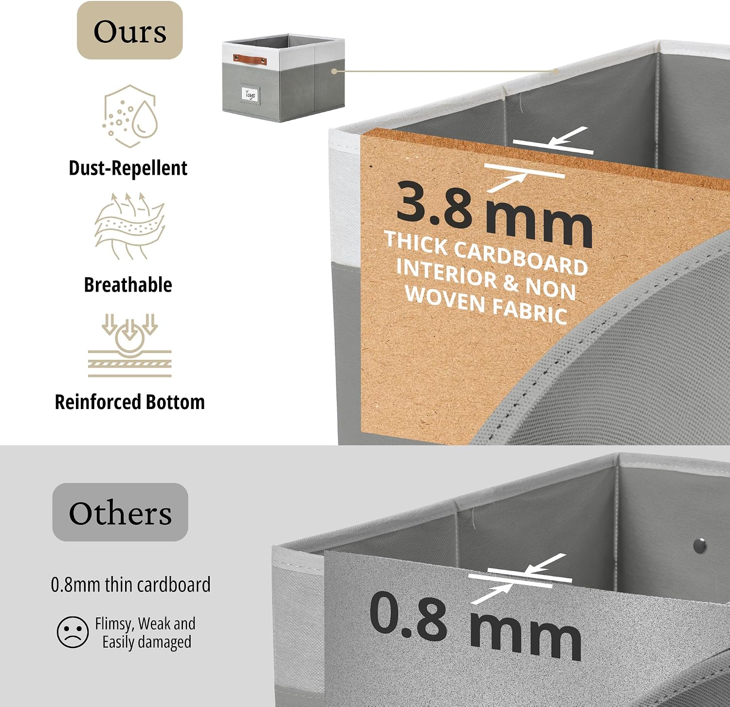 DECOMOMO Storage Bins, Storage Baskets for Shelves (Grey & White) | 4 Pack Fabric Storage Bins, 15" x 11" x 9.9" Foldable Storage Bins with Labels