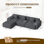 122" L Shaped Convertible Modular Couch, Cloud Couch Sectional with Ottoman, 4-Seater Chenille Boneless Couches for Living Room, Apartment, No Assembly, Grey Black 1PCS