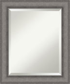 Amanti Art Grey Wall Mirror 25x21 Burnished Concrete Rectangle Bathroom Mirror for Wall Decor Living Room, Small Modern Contemporary Wood Frame, Hangs Horizonally and Vertically, Bathroom Decor
