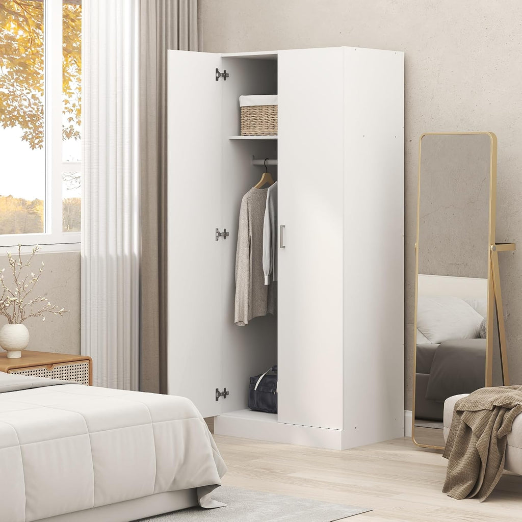Furinno Robin Wardrobe Cabinet with Hanging Rod, Plain White | Closet Organizers and Storage, for Wardrobe, Bedroom, Living Room, Entryway,