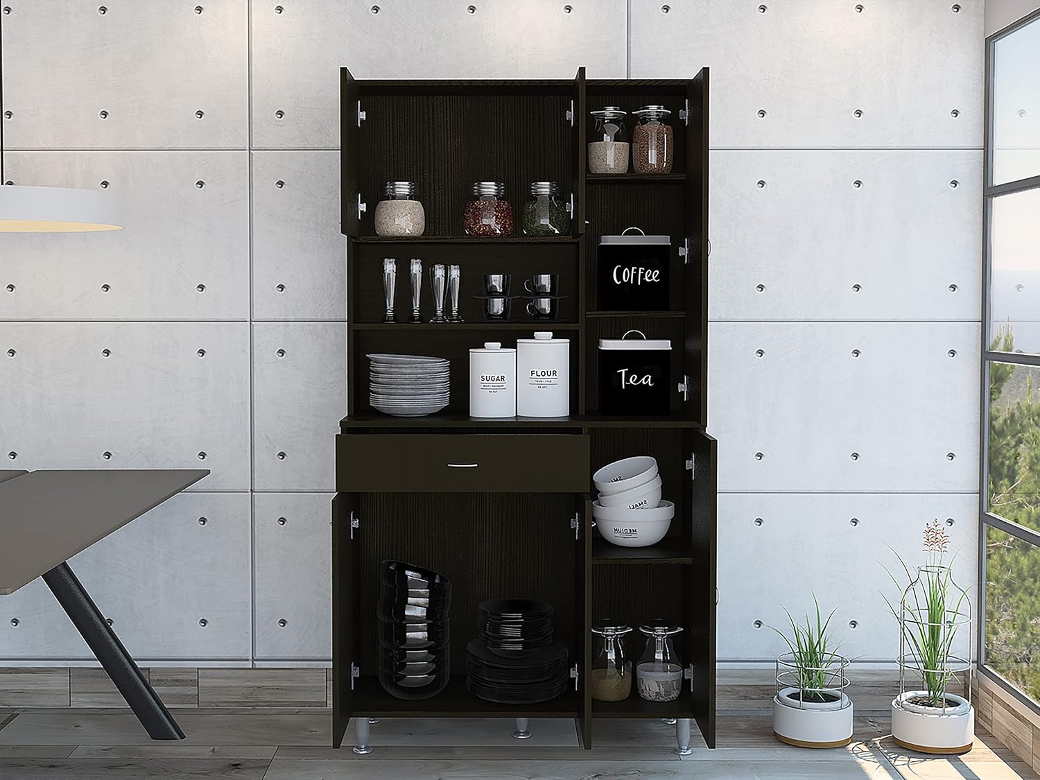 1 Shelf 1 Drawer Pantry Cabinet Black