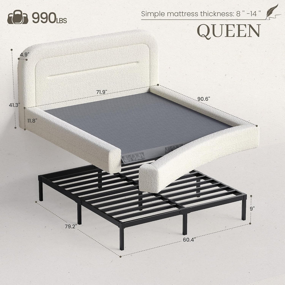 Homkdom Cloud Bed Frame Queen Size with 5.1" Headboard for Minimalist Room