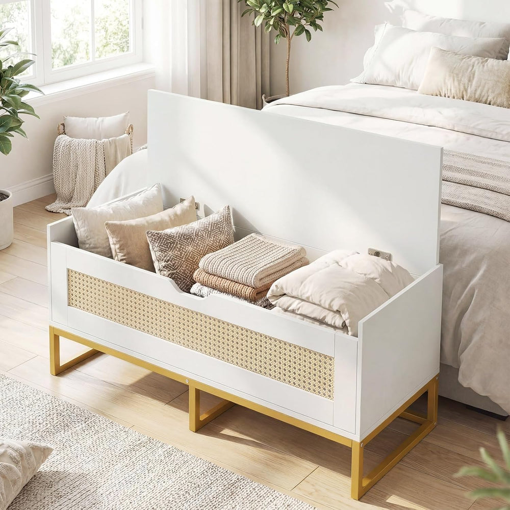 Giantex Rattan Shoe Bench, Flip-Top Entryway Bench with Removable Padded Seat...