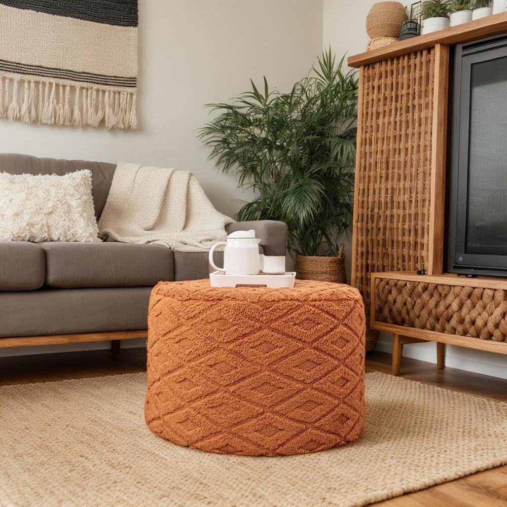 Fluffy Round Ottoman Pouf,Foot Stool Ottoman,Foot Rest,Burnt Orange,20x14In |...