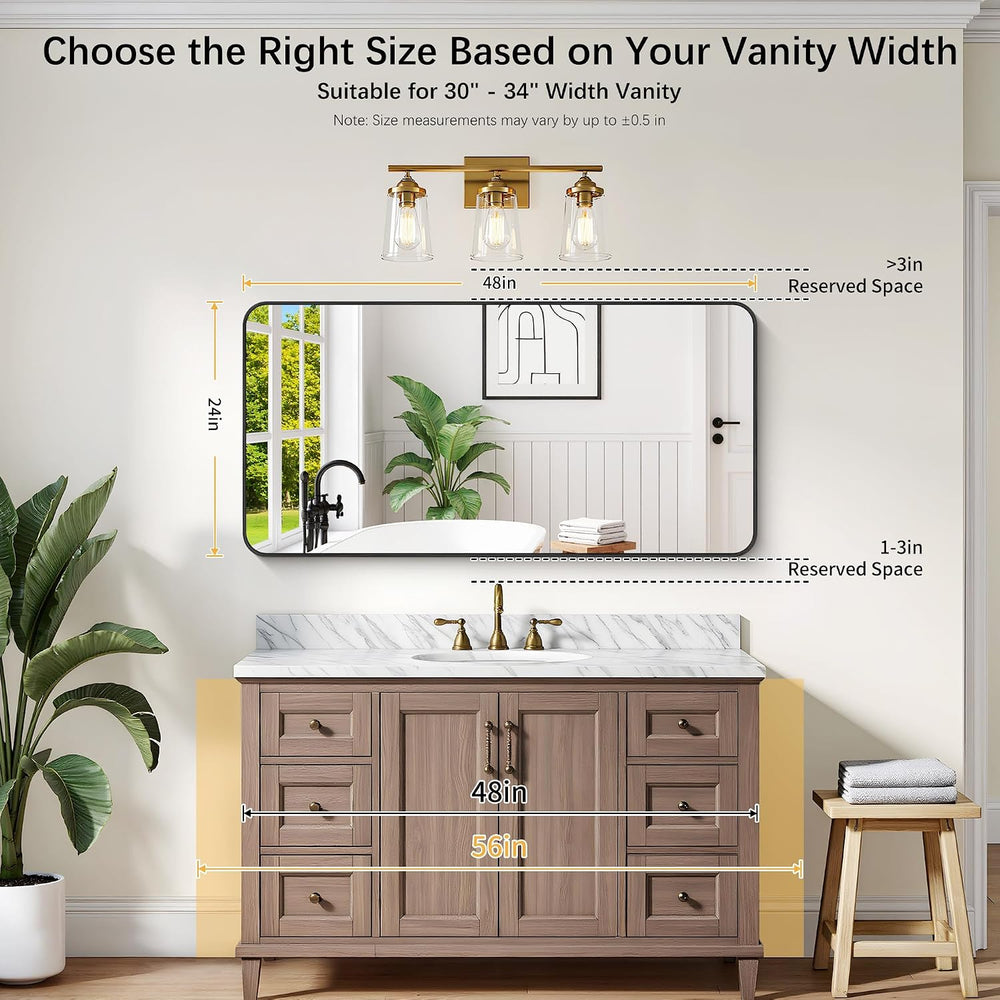DESBING 24" x 48"Bathroom Mirror, Matte Black Wall Mirror with Meta...