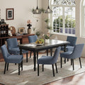 Modern Dining Chairs Set of 6, Upholstered Corduroy Dining Room Chairs with Wood Legs, Mid-Back Padded Kitchen Side Chairs for Dining Room, Blue