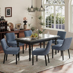 Modern Dining Chairs Set of 6, Upholstered Corduroy Dining Room Chairs with Wood Legs, Mid-Back Padded Kitchen Side Chairs for Dining Room, Blue