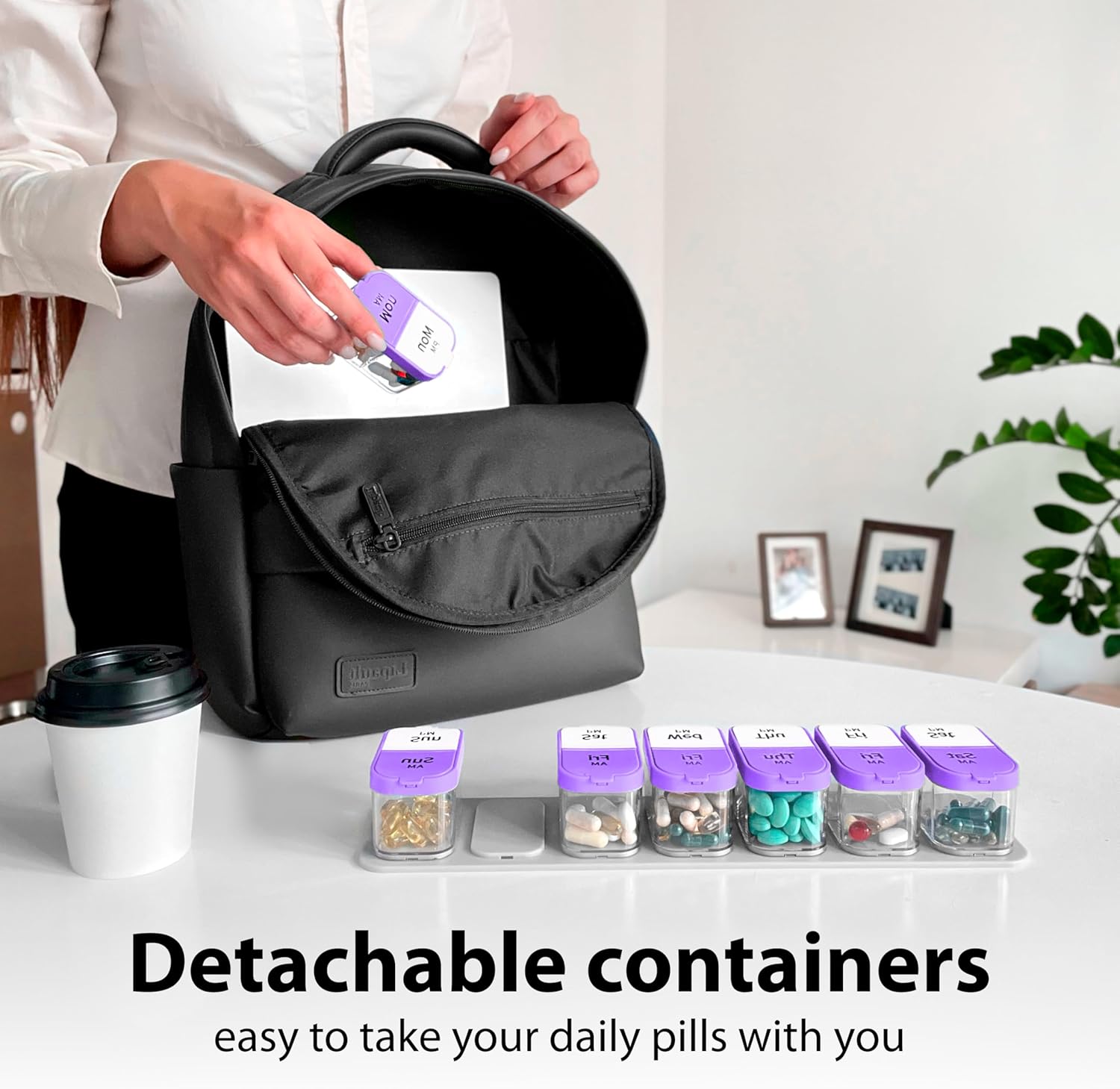 Extra Large Weekly Pill Organizer - XL Vitamin Holder with 7 Detachable AM PM Compartments - Portable Medicine Dispenser for Home and Travel, Big Supplement Container for Weekly or Daily Use, Purple