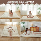 Twin Size Japanese Futon Mattress Foldable Topper Mattress for Floor Tatami Floor Mat Portable Roll-Up Bed for Guest Play mat for Kids Sleeping Pad Beige B