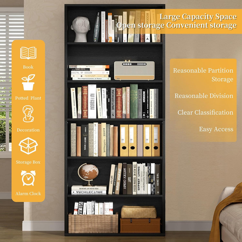6-Tier Bookshelf, Modern Open Bookcase,6 Shelf Display Storage Shelves Floor ...