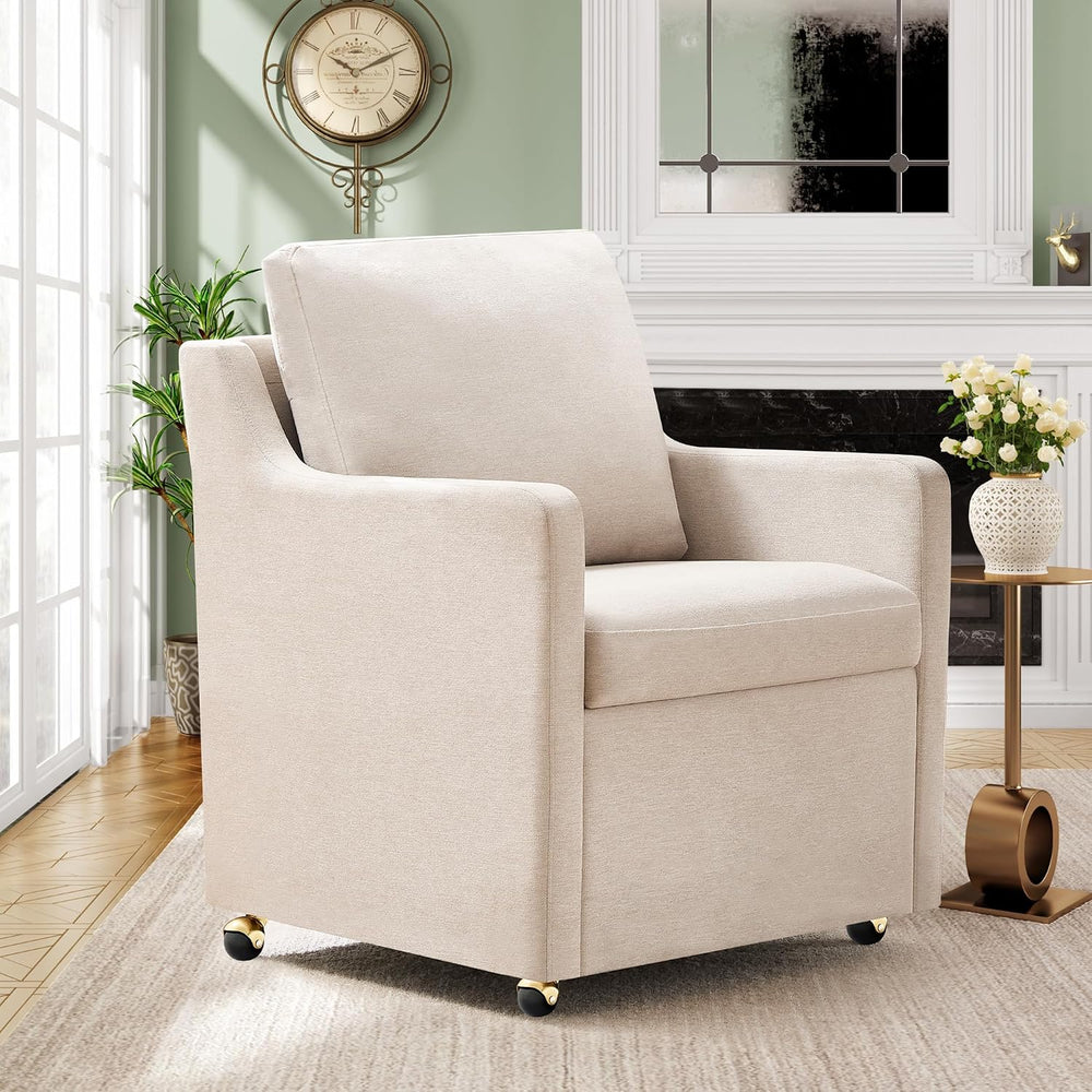 Modern Dining Chair, Linen Upholstered Dining Chairs with Back Pillow and 4 C...
