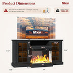 MXV 59'' Fireplace TV Stand, Farmhouse Entertainment Center with 3 Sided Glass TV Stand, Modern Media Console Table with Storage Drawers & Cabinets with LED Flame and Lights for Living Room, Black