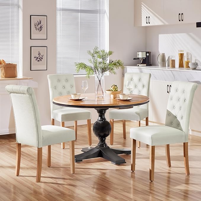Yaheetech Dining Chairs Set of 4 Fabric Upholstered Dining Room Chairs with B...