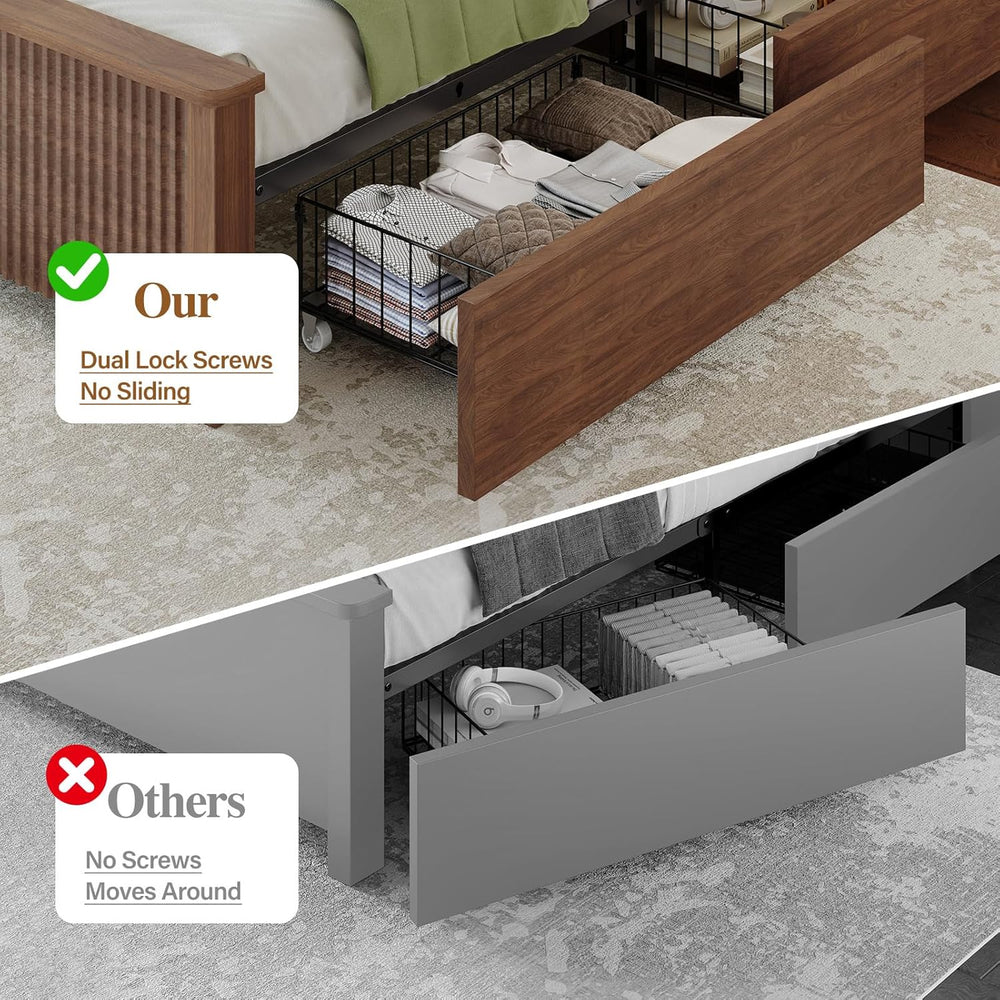 Queen Size Bed Frame with 4 Storage Drawers