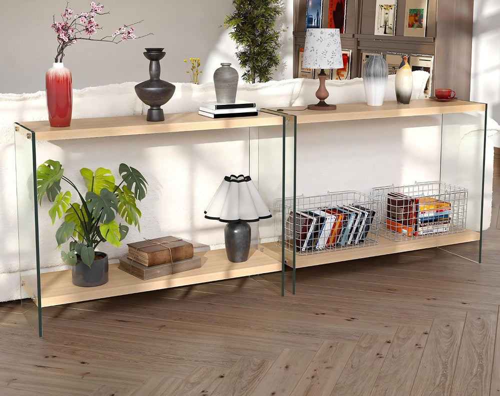 Console Table 2-Tier Rectangle Entry Desk Wood Shelf Glass Leg 32-inch