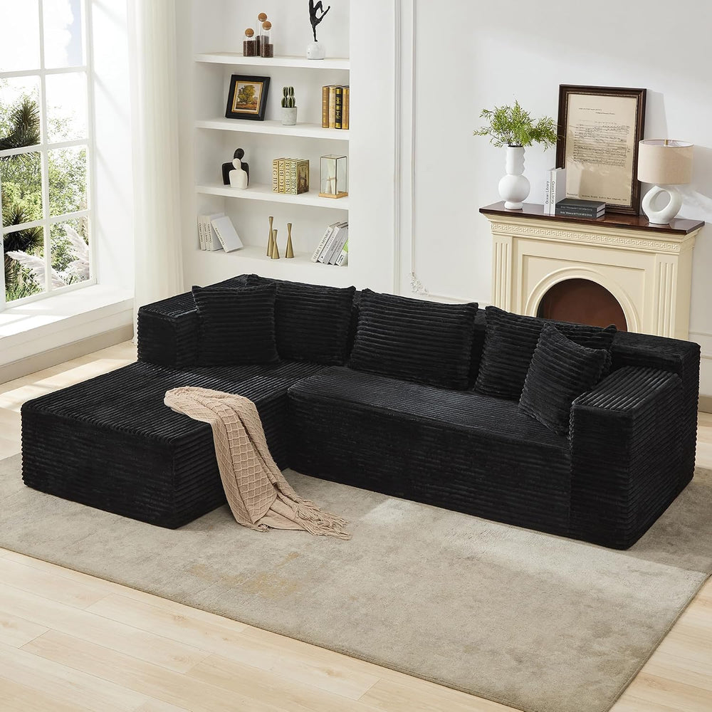 106" L Shaped Modular Cloud Sectional Sofa with Cushions, Black | 4-in-1...