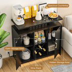 Wine Bar Cabinet with Power Outlet and LED Light, Coffee Bar Cabinet with Wine Rack, Storage Shelves and Cabinets, Large Space Liquor Cabinets for Kitchen Dining Room Living Room, Black