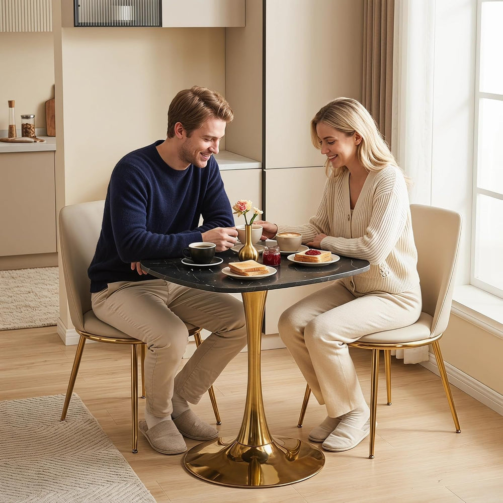 24 Inch Square Tulip Bistro Table for 2-4, Small Dining Table with Gold Metal...