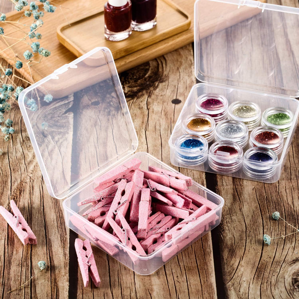SATINIOR 24 Packs Small Clear Plastic Beads Storage Containers Box with Hinged Lid for Storage of Small Items, Crafts, Jewelry, Hardware (3.7 x 3.7 x 1.18 Inches)