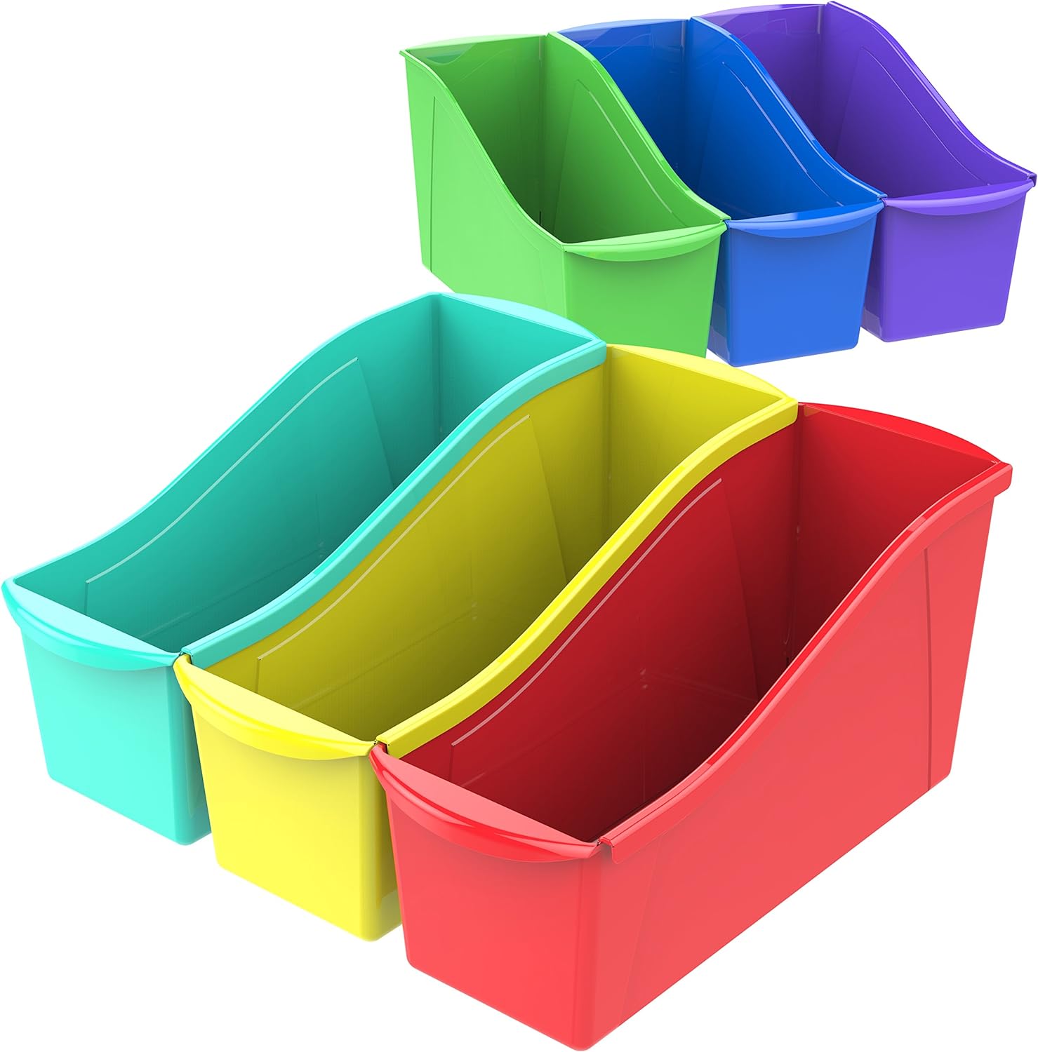 Storex Large Book Bin, Interlocking Plastic Organizer for Home, Office and Classroom, STEM Assortment, 6-Pack