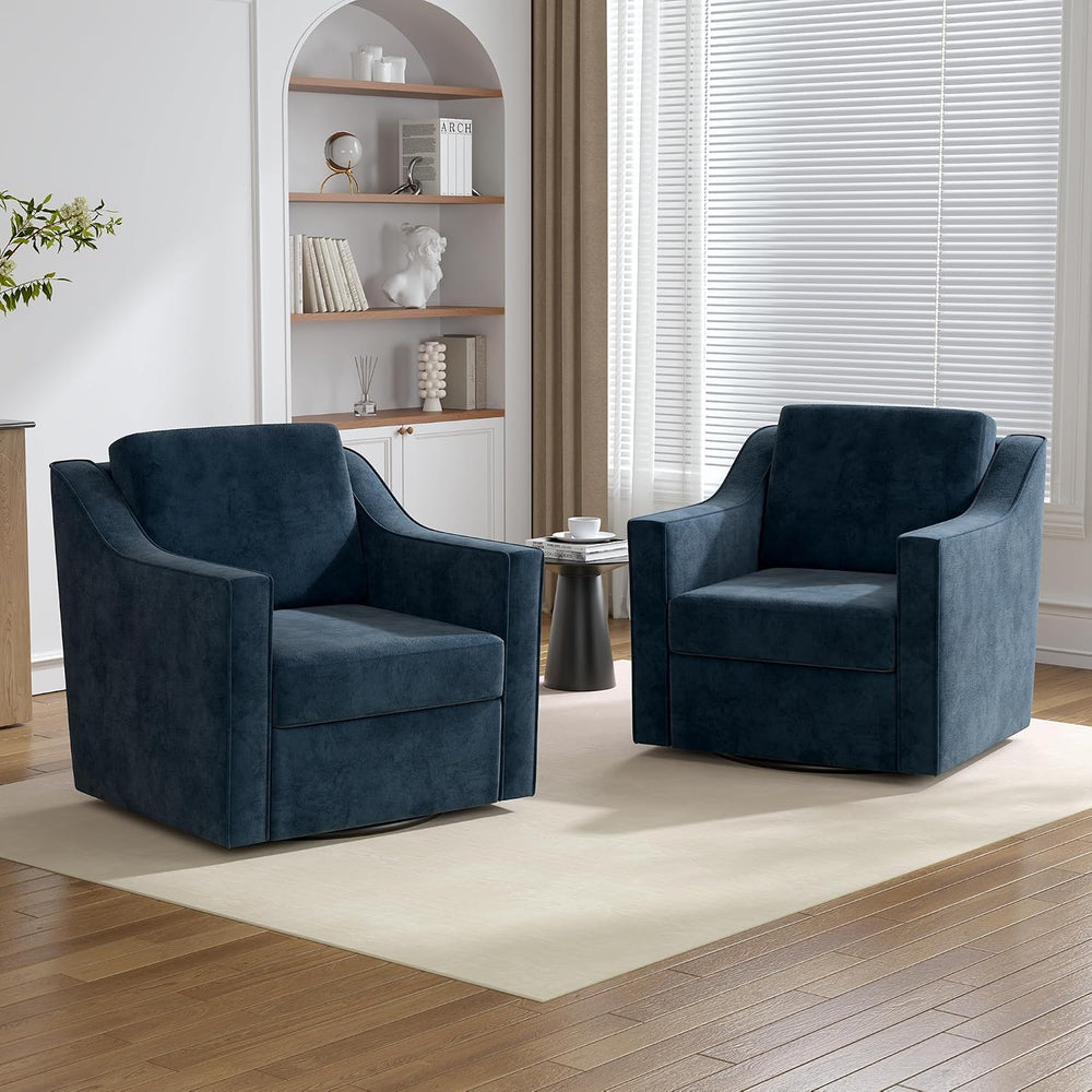 Swivel Accent Chairs Set of 2, 360° Swivel Armchairs with Deep Seat, Navy