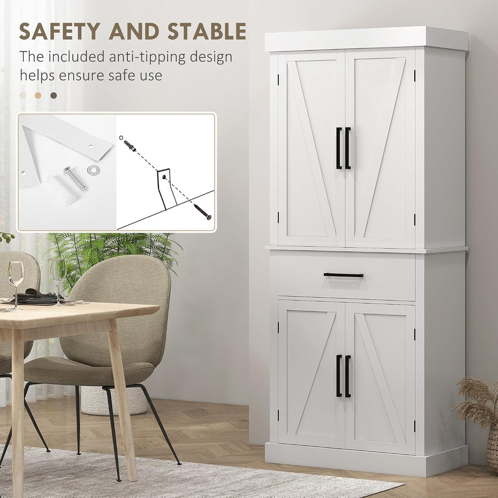 72" Tall Kitchen Pantry Storage Cabinet, Farmhouse Freestanding Sideboar...