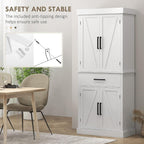 72" Tall Kitchen Pantry Storage Cabinet, Farmhouse Freestanding Sideboard Utility Cupboard Large Hutch Cabinets with 4 Barn Doors, Drawer and Adjustable Shelves, White