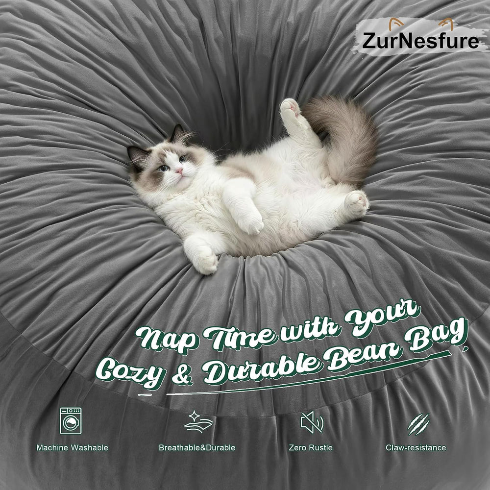 ZurNesfure Bean Bag Chairs for Adults 3FT with Memory Foam Grey, Medium | Gia...
