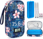 Insulin Cooler Travel Case with °F Display - TSA Approved Refrigerated Medicine Travel Bag with Protective Ice Brick, Long-Lasting Cooling for Vials and Pens (Magnolia)