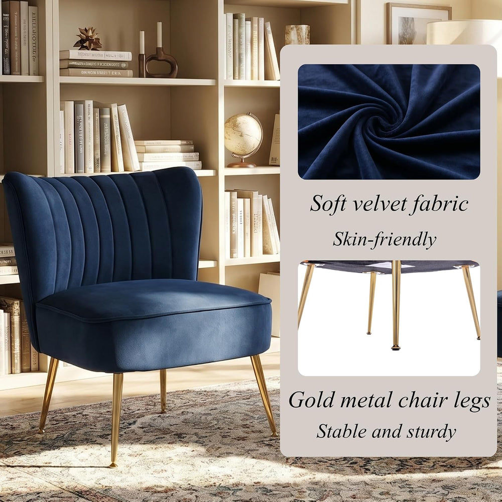 Velvet Accent Chair Set of 2 Comfy Living Room Chair Armless Slipper Chair Mi...