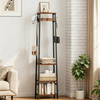 Coat Rack Freestanding, Coat Stand with 3 Shelves and 7 Hooks, Hall Tree Free Standing, Clothes Rack Stand Organizer, Industrial Style, Rustic Brown and Black