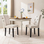 VECELO Upholstered Dining Chairs Set of 6, Modern Fabric and Solid Wood Legs & High Back for Kitchen/Living Room- Beige