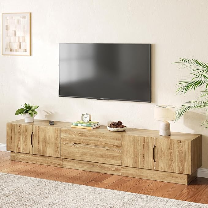 94.5" Wide Modern TV Stands for Living Room, Entertainment Center with Storage Cabinets and Drawers,Wooden TV Console with Groove Handle,Media Console for Bedroom,Dining Room,Natural