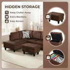 3-Piece L-Shaped Modular Leather Sofa – Convertible Sectional Couch with Movable Chaise & Storage Ottoman, Multi-Scene Use for Living Room, Apartment & Office, Brown