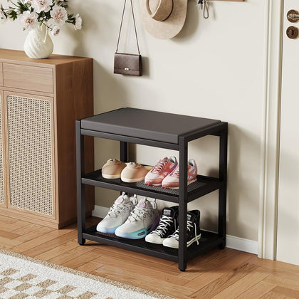 ZHOOGE Small Shoe Bench Shoe Rack Storage Bench Entryway Bench Shoe Shelf with Seat Cushion, Stable Shoe Organizer for Entryway, Living Room, Bench Seat Holds Up to 300 lb, (17"x 10"x 16", L x W x H)