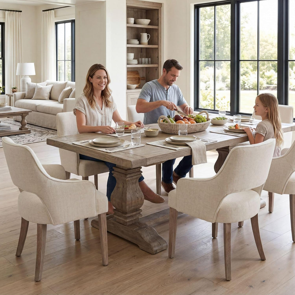 chairus Farmhouse Dining Chairs Set of 4 with Arms, Upholstered Linen Fabric ...