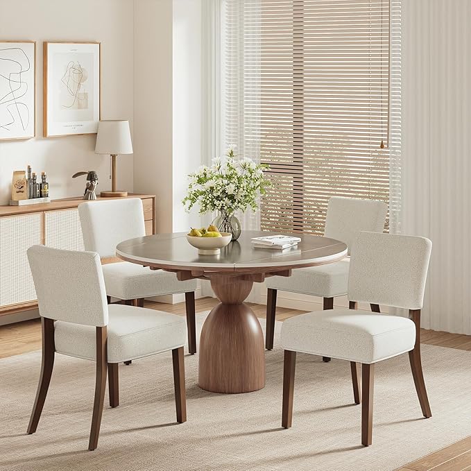 COLAMY Mid Century Modern Dining Chairs Set of 4, Upholstered Kitchen Chairs with Open Back, Fabric Side Dining Room Chairs with Wood Legs for Dining Room Kitchen Restaurant, Beige