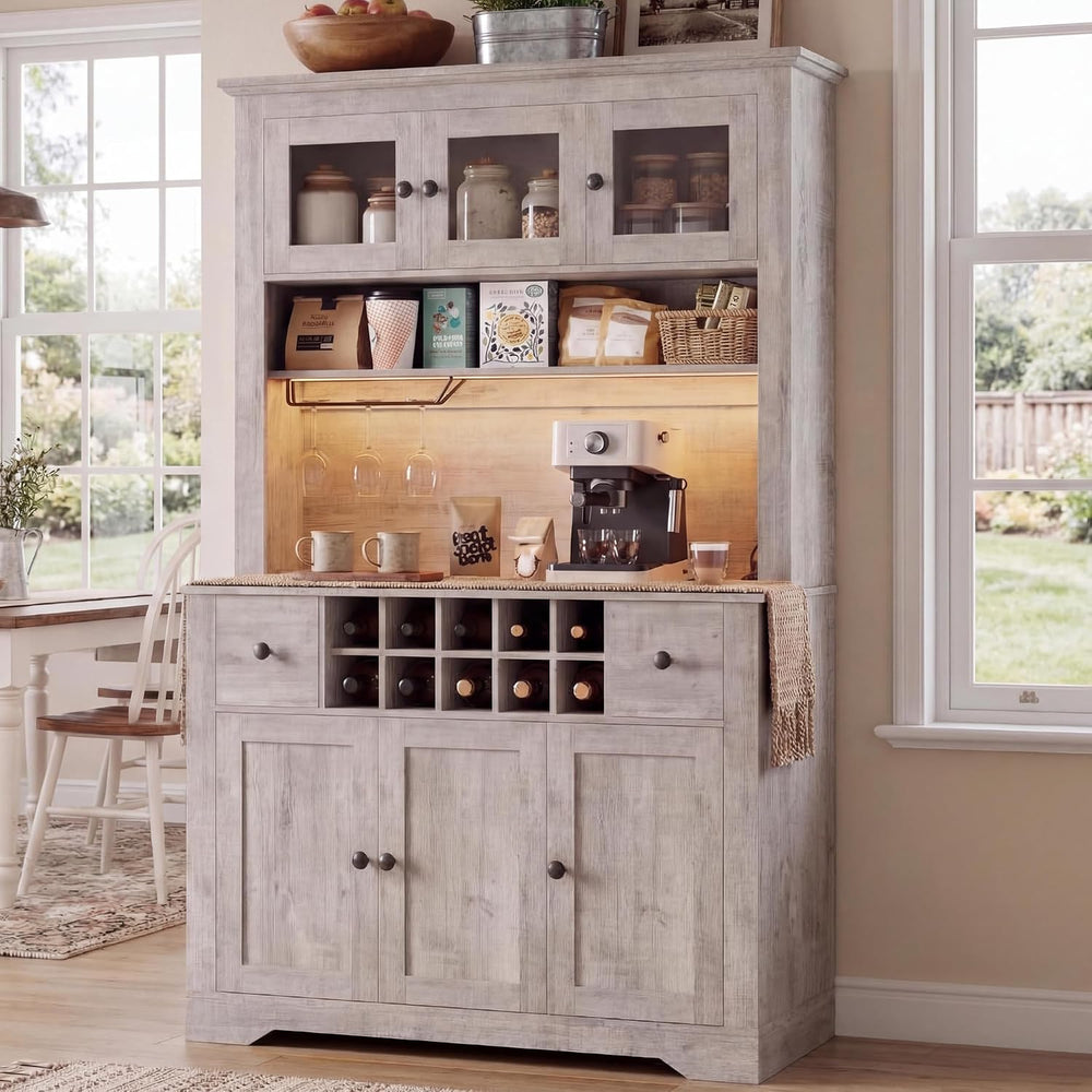 GAOMON 69" Pantry Cabinet with LED Light & Charging Station, Kitchen...