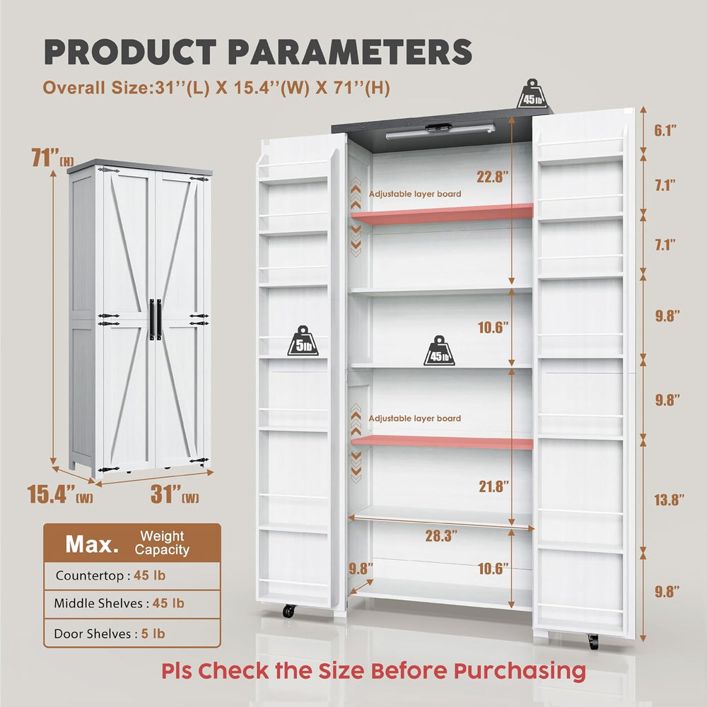 Furnaza Farmhouse 72" H Kitchen Pantry Cabinet with Adjustable Shelves |...