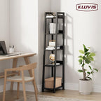 Narrow Ladder Shelf for Small Spaces - 5 Tier Thin Bookshelf Skinny Book Shelves Slim Bookshelves 60 inch Tall, Black (02B)