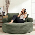 Oversized Round Chair Lounge Chaise Indoor, 55.5" Upholstered Corduroy Deep Seat Single Cloud Sofa Chair, Fluffy Modern Large Circle Boneless Sleeper Sofa for Living Room, Bedroom, Green