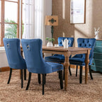Modern Dining Chairs Set of 2, Tufted Upholstered Dining Chair with Solid Wood Legs, Blue Velvet Accent Chair, Sillas de Comedor, Comfy Kitchen Chairs (Blue, Velvet, 2Pcs)