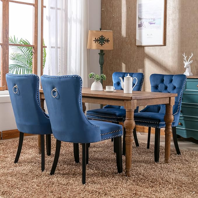 Modern Dining Chairs Set of 4, Tufted Upholstered Dining Chair with Solid Woo...