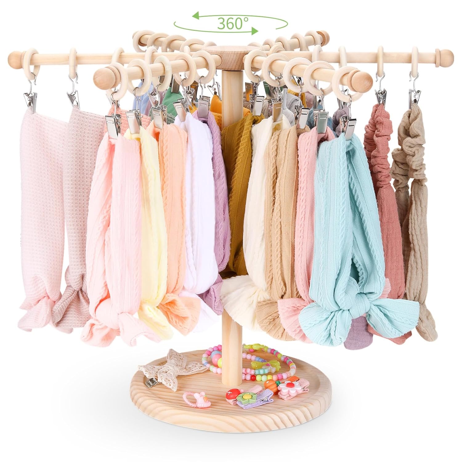 POVETIRE Headband Holder Bow Organizer for Girls,360 Rotating Hair accessories Organizer Storage Baby Headband Display Stand Hair Bow Rack for Toddler Nursery Decor