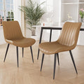 Dining Chairs Set of 2, Leather Modern Kitchen & Dining Room Chairs, Comfortable Upholstered Kitchen Chairs with Metal Legs Armless Side Chairs for Living Room Bedroom Restaurant Cafe, Brown