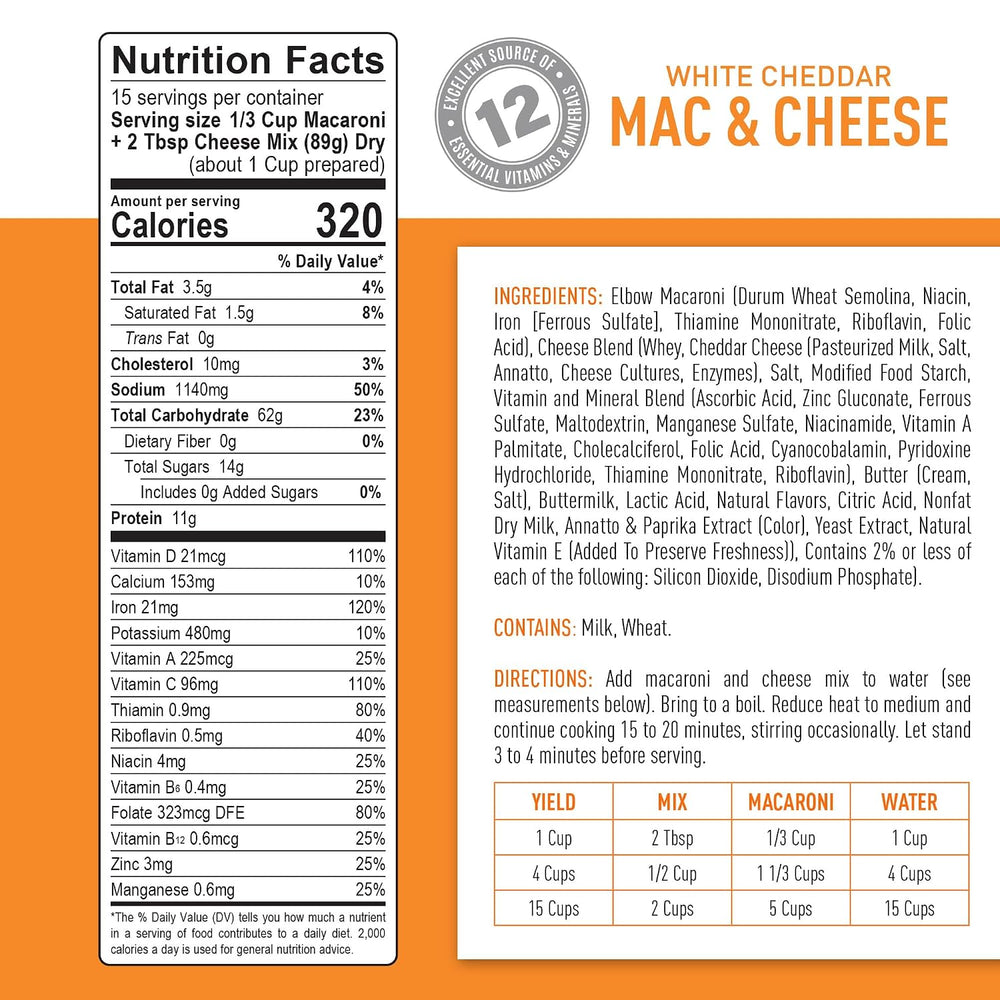 Emergency Essentials Freeze Dried White Cheddar Mac & Cheese, Large #10 C...