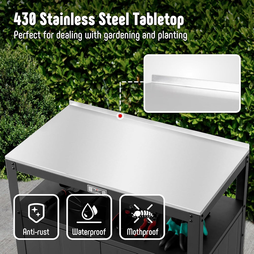 Garden Potting Bench with Storage Cabinet, Outdoor Gardening Table & Work...