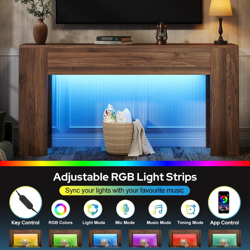 UNIQUITE 63-Inch Long Console Table with RGB LED Lights, Extra Wide and Thick...