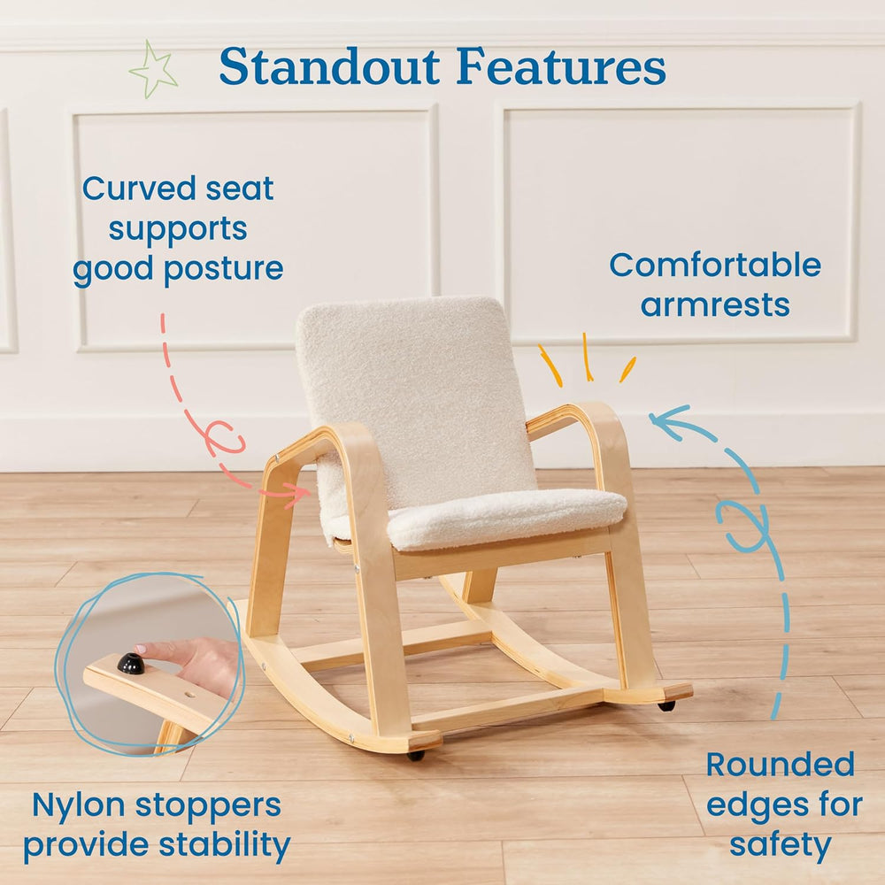 ECR4Kids Bentwood Rocking Chair with Armrests and Cushion, Natural | Durable ...
